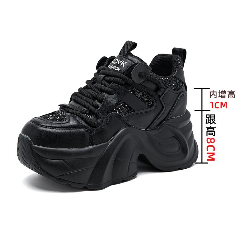 Wear high-end autumn new leather women's shoes thick sole inner height increase sports and leisure dad shoes children