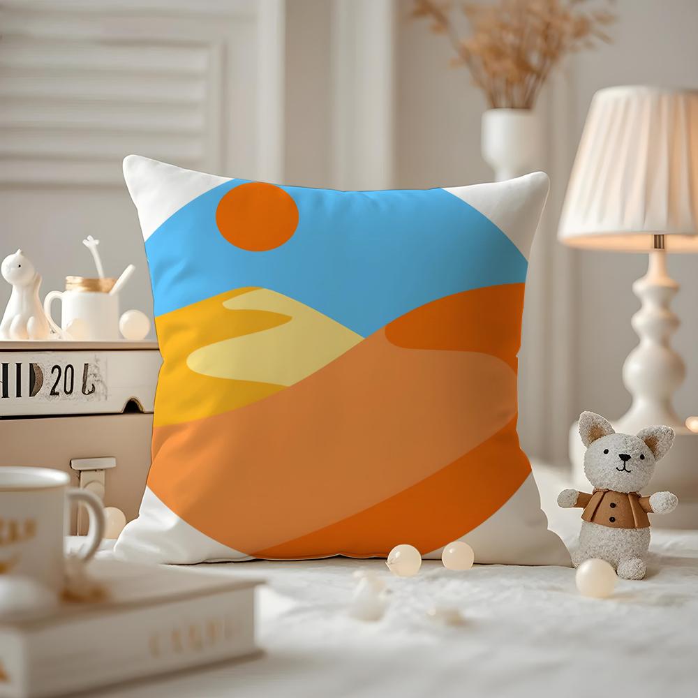 Classic Sunrise Cartoon Cushion Cover Antidustmite Pillowcase Invisible Zipper Silky Short Plush Sofa Cushion Cover