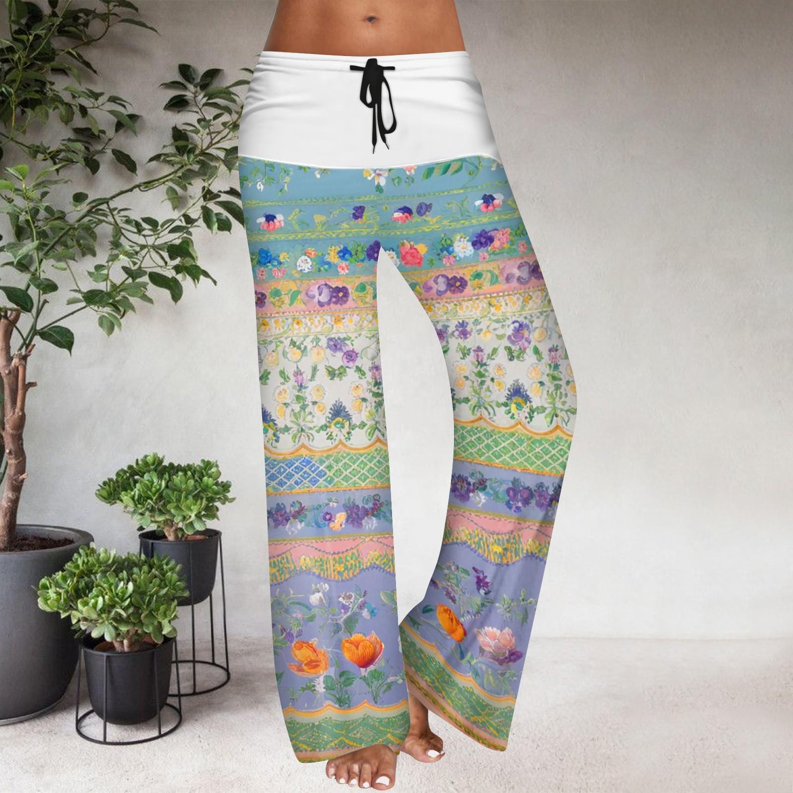 

Женские повседневные брюки с широкими штанинами, эластичным поясом на кулиске, цветовой блок, с цветочным принтом S