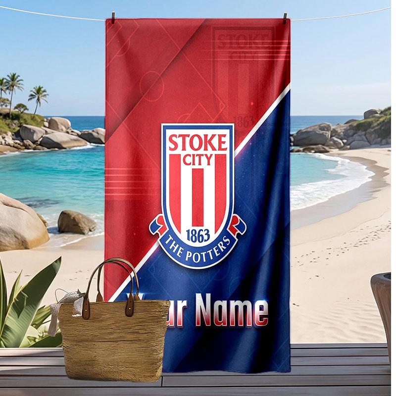 Stoke City FC Personalized Printed Beach Towel Soccer Logo Support Custom Name Text Absorbent Towel For Sport Travel Special Gift