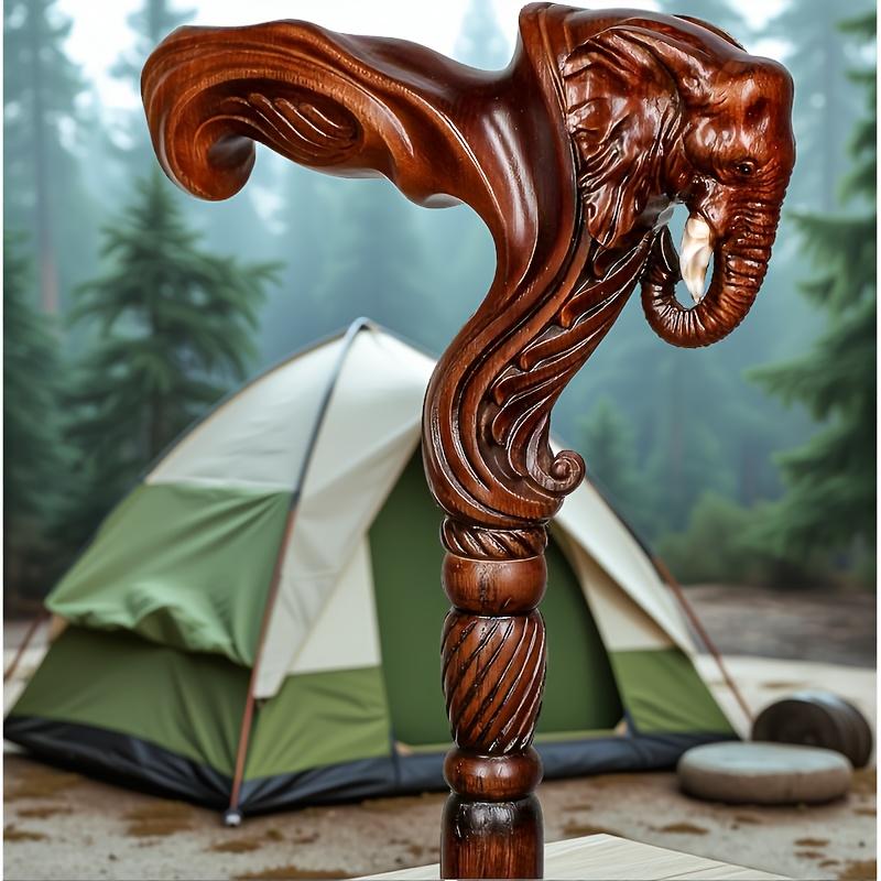 

Деревянная трость ручной работы с головой льва - Эргономичный дизайн для удобного захвата - Унисекс резная деревянная палка - Стильная деревянная трость Elephant head