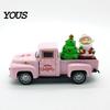 Christmas Table Centerpiece Pickup Truck Figurine, Vintage Car Statue with Santa Claus, Decorative Metal Tree, Snowman, Miniature Alloy Vehicle