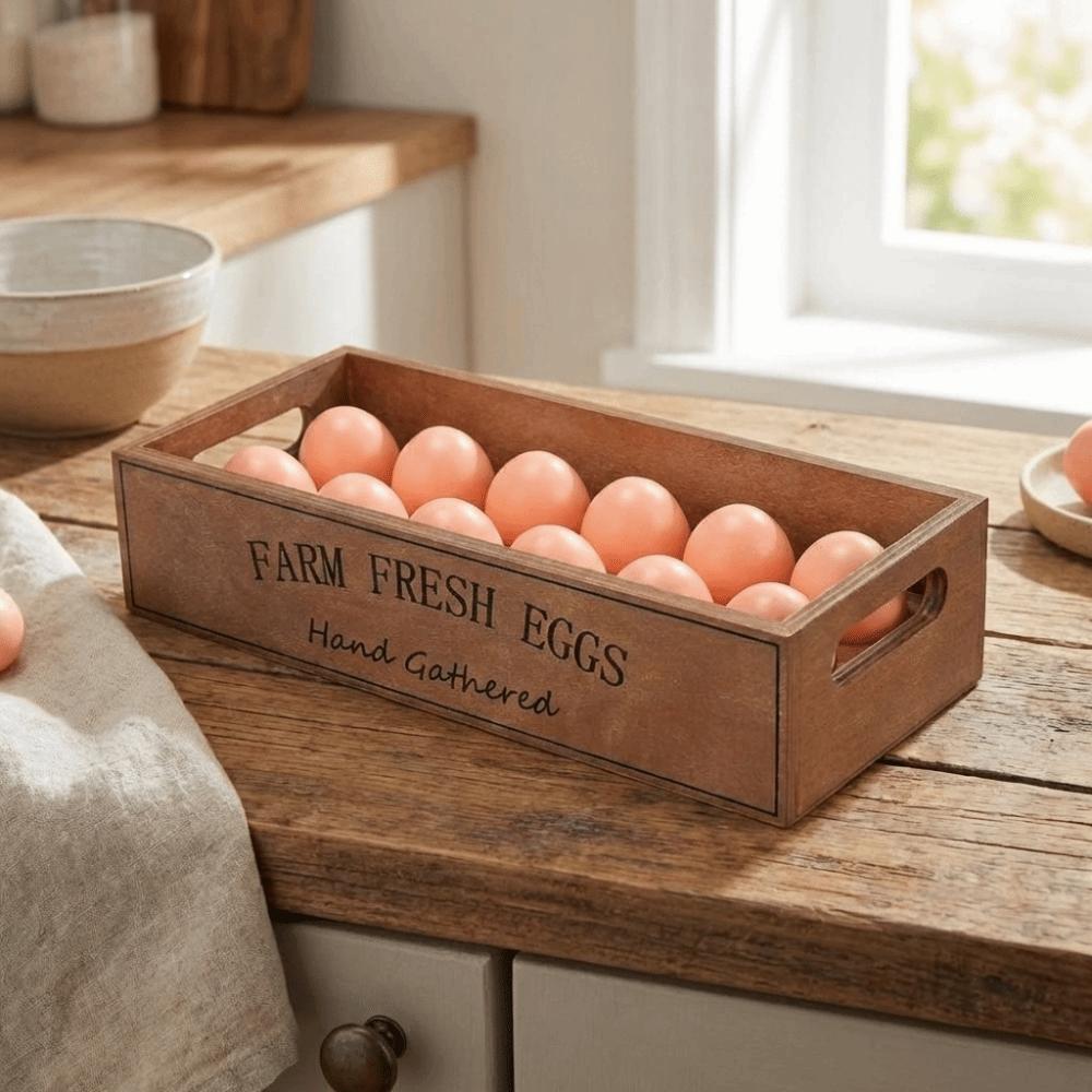 Open-Top Lid Egg Storage Box Rustic Egg Display Crates Durable Wood Egg Case  Farmhouse Use