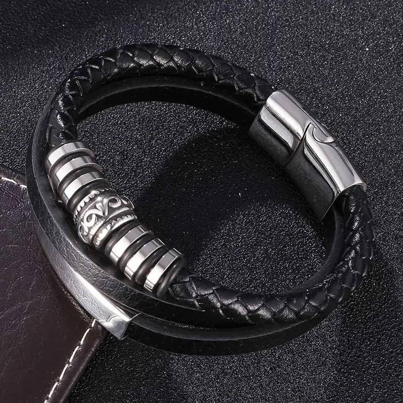 Leather Bracelet Vintage Buckle Braided Leather Jewelry for Men Fashion Rock
