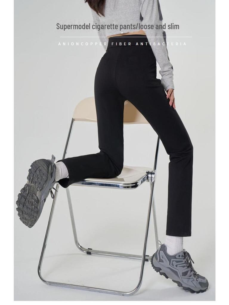 2025 Spring Women's High Waist Black Cigarette Pants - Professional, Casual Nine-Point Trouser Suit