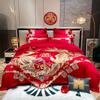 High-End Long-Staple Cotton Wedding 4Pcs Set Chinese Wedding Wedding Kit Big Red Embroidery Pure Cotton Wedding Bedding