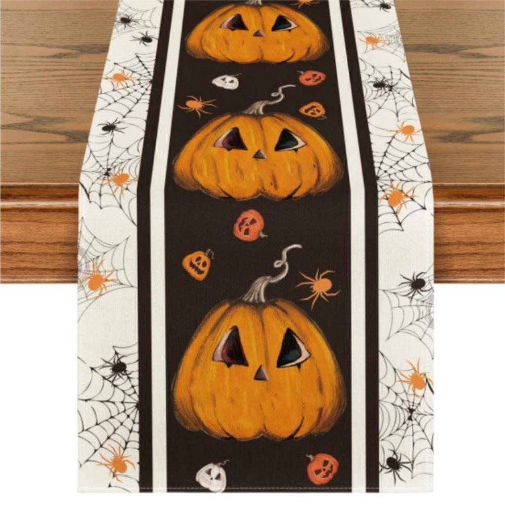 Lněná Halloweenská stolní vlajka, Americká dekorace jídelního stolu, Párty ubrus, Protiskluzová vlajka na konferenční stolek