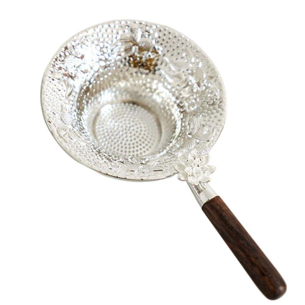 Wood Handle Tea Filter Embossed Tea Colander Teaware Tea Strainer Bubble Tea