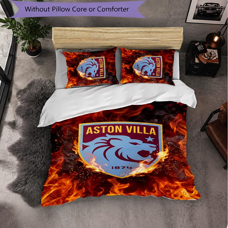 Set Biancheria da Letto Aston Villa Football 3 Pezzi Morbido Set Copripiumino con Federe Set Decorazione Camera da Letto per la Casa