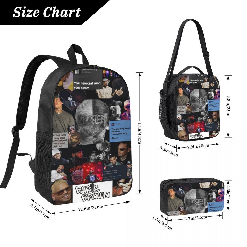 Chris Brown Breezy Bowl XX Tour 2025 Kids Backpack Lunch Box Pen Bags for Boys Girls Backpacks Kawaii Schoolbag Bookbag Set