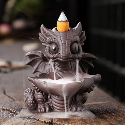 Creative Cute Dinosaur Handicrafts Waterfall Backflow Incense Burner Purple Clay Dragon