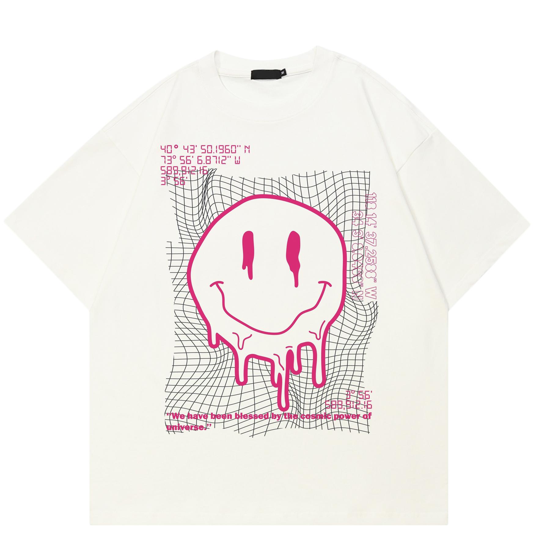 

Уличная футболка унисекс с изображением улыбающегося лица, хлопковая футболка, топы унисекс, футболки, летняя футболка с короткими рукавами XXL белый