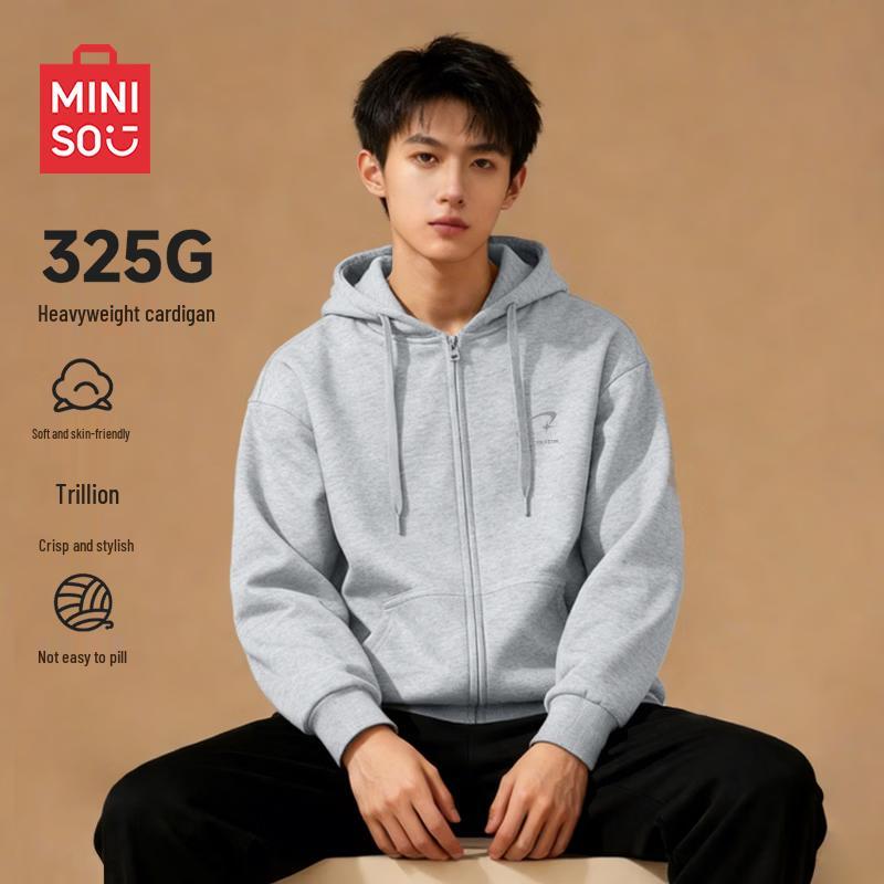 MINISO Men s Japanese Style Heavyweight Casual Hooded Zip-Up Sweatshirt XL