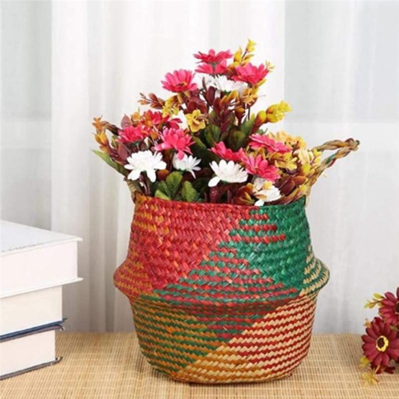 Practical-Storage Basket With Handles Woven Foldable Storage Pot Plant Basin Cover For Laundry Groceries Picnic Beach Basket Eas