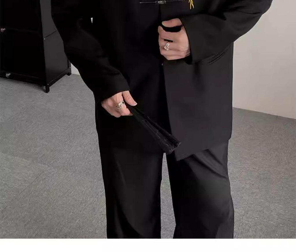 Men's Traditional Style Engagement Suit – Gold Bamboo Embroidered Zhongshan Outfit