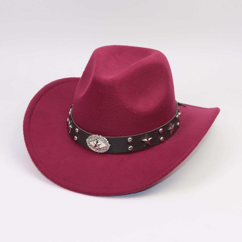Western cowboy top hat new rivet decorative jazz hat men's and women's outdoor sunshade soft tweed hat