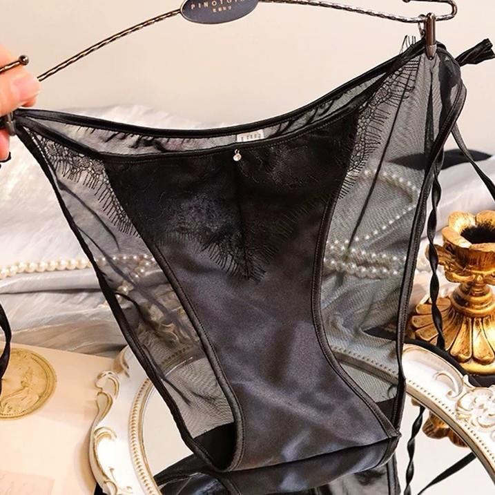 Sexy panties Sexy pure lace lace straps on both sides can be untied satin briefs Summer thin