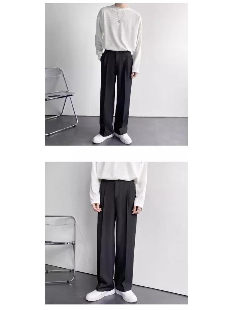 Men's Spring Light Luxury Black Wide-Leg Casual Trousers