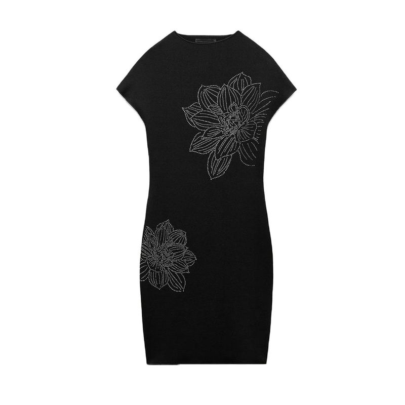 

Осень и Зима Новая Женская Одежда Эластичный Трикотаж Блестящий Декор Полувысокая Горловина Круглый Вырез Короткий Рукав Платье 5584696 Black L