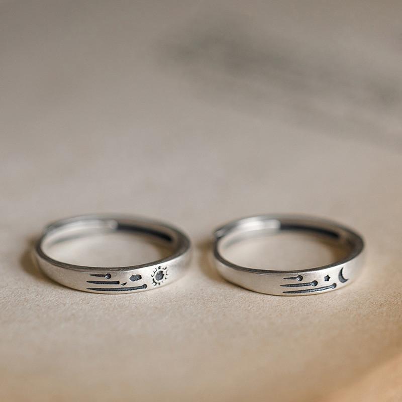 2Pcs Love Heart Electrocardiogram Couple Open Rings For Women Men Lover Black Silver Color Engagement Wedding Valentine'Day Gift