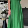 Spring Women Dress V Neck Short Sleeve Loose A-line Pure Color Ankle Length Maxi Dress Pleated Prom Party Dating Dress