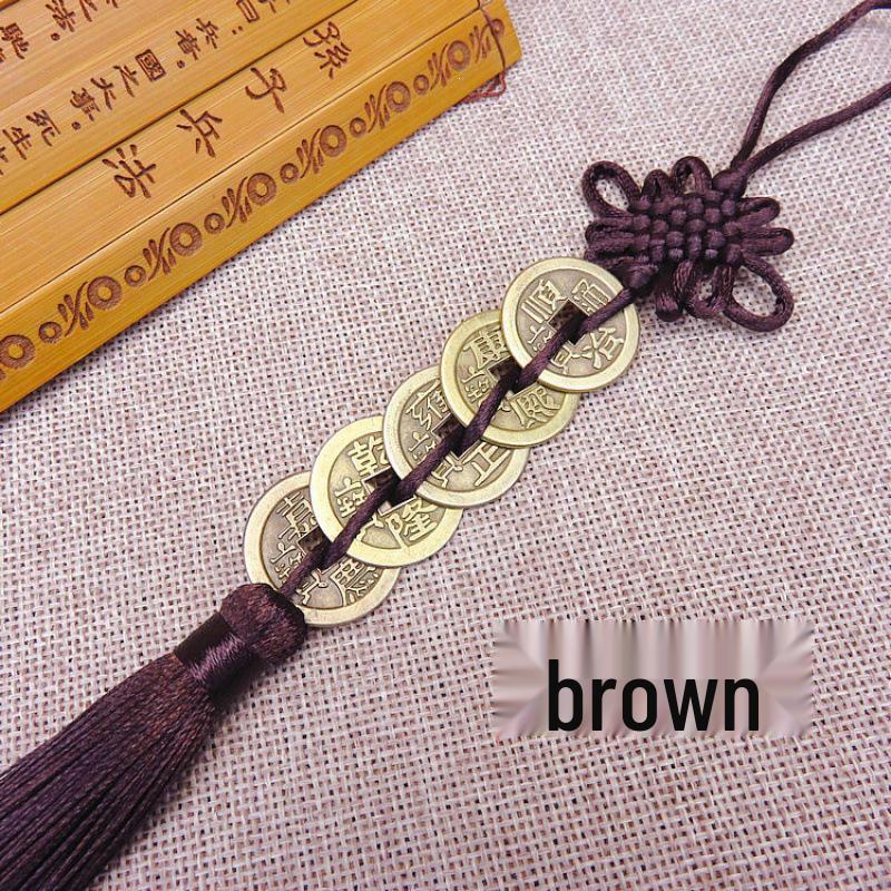 Five Emperors Alloy Copper Coins Car Pendant: Antique Chinese Knot Rearview Mirror Ornament