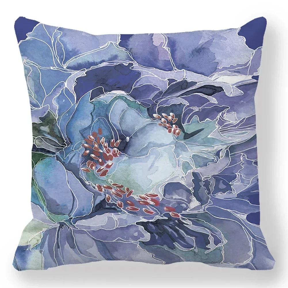 Flower Printing Throw Pillow Covers Vintage Oil Painting Birds Floral Square Cushion Cover Pillowcases for Sofa Home Decor 45cm