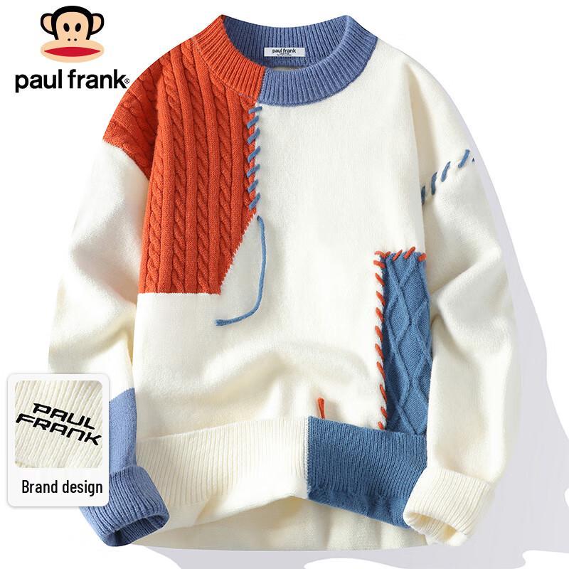 paul frank Men's Color Block Patchwork Crew Neck Sweater