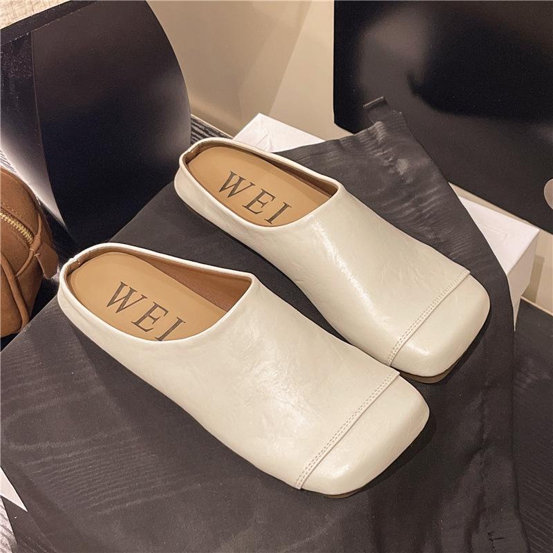 French flat-bottomed Birkenstock versatile bag head half slippers women's shoes 2025 new spring and summer retro niche lazy single shoes
