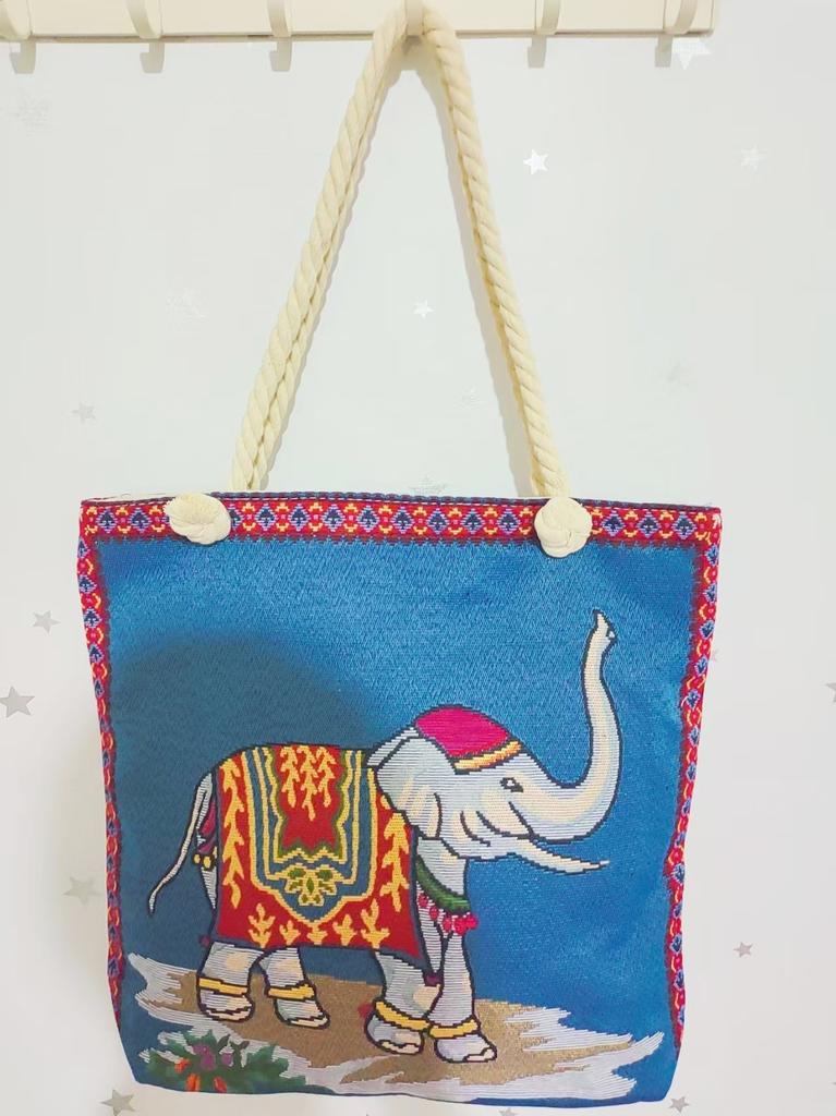 Ethnic style large shoulder bag South East Asia style double-sided embroidery cartoon animal elephant canvas bag female travel bag