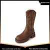 Retro Soft Leather Thick Sole Western Cowboy Mid-Calf Boots for Women, Autumn/Winter Martin Style