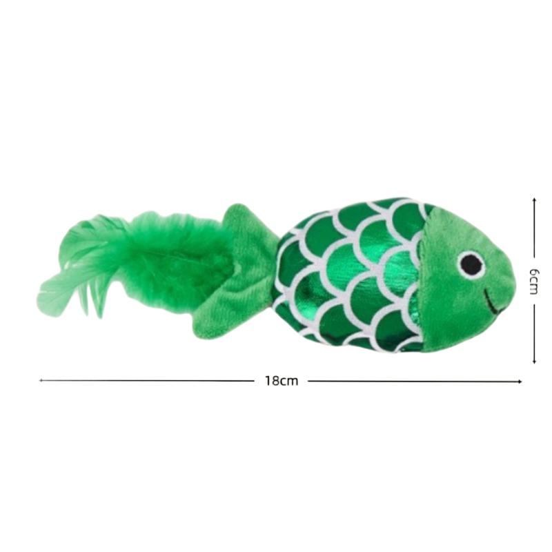 Green Fish Cat Toy with Feather, Interactive Kitten Teaser with Crinkle Sound, Pet Play Chew Toy for Cats Gift зелёный