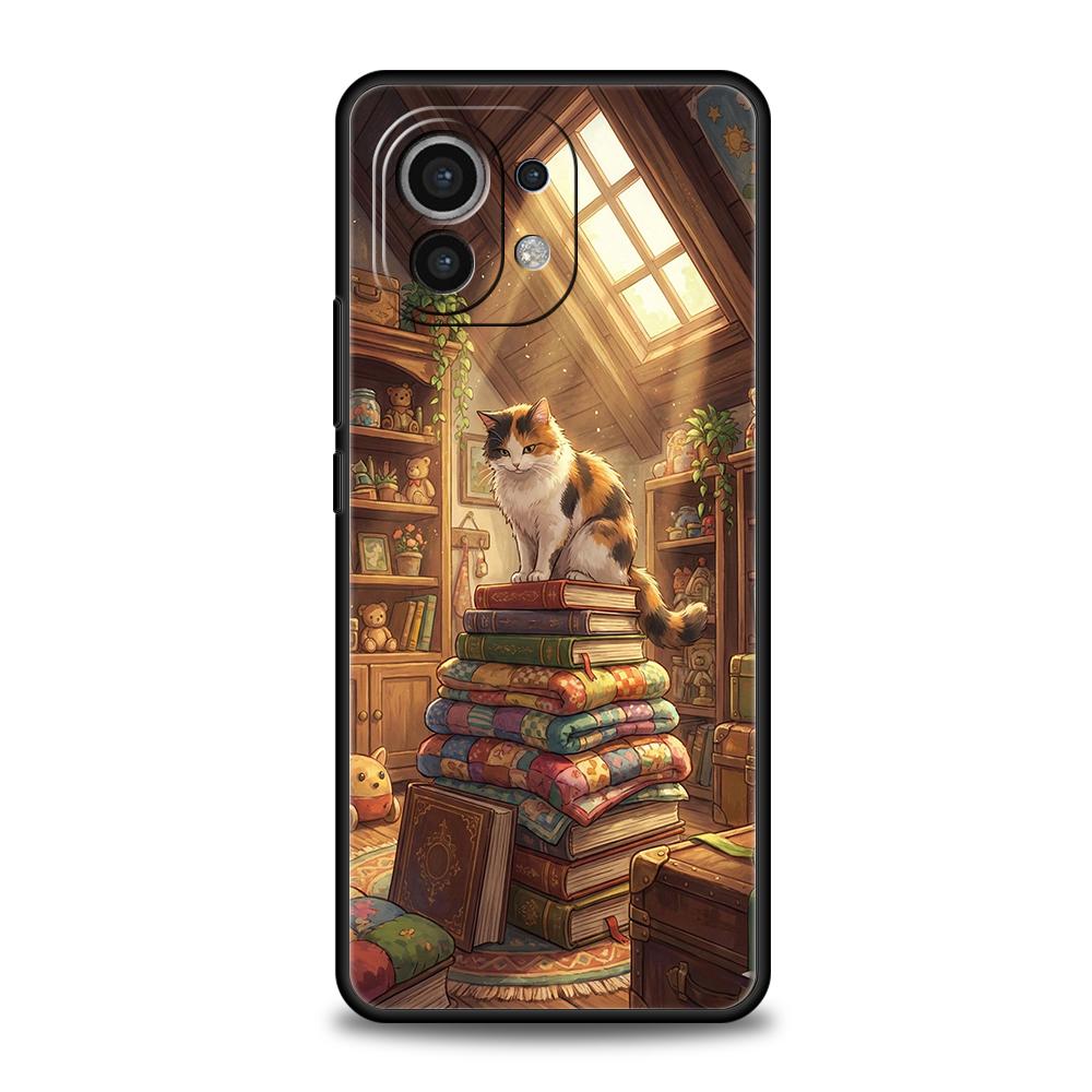

Phone Case Cover for Xiaomi Mi 17 Pro Max 15 14 13 12 11 Ultra 15T 14T 13T 12T Pro Lite Soft TPU Butterfly Cat Bookshelf Design Mi 11 Lite 5G