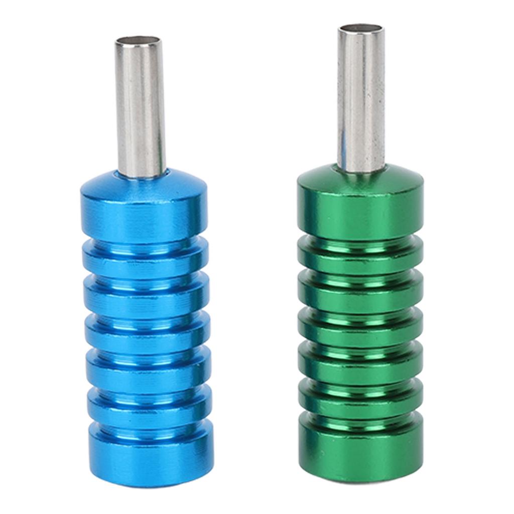 2pcs Aluminum Alloy Tattoo Machine Grip Prevent Slip Tattoo Handle Grips Green Blue 2.1cm Diameter