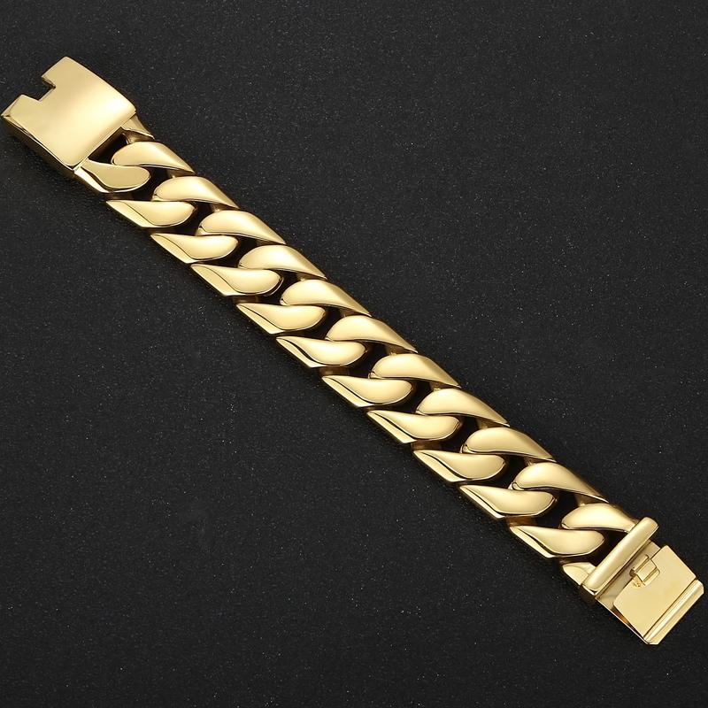 Lyxigt guld färgat armband i rostfritt stål för män 24 mm brett pansarlänk herrarmband klassiska smycken för handleden armband
