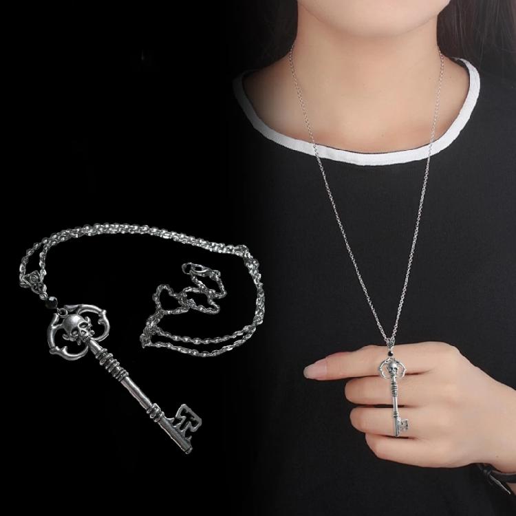 Vintage Skull Key Necklace Statement Pendant Chain Gothic Jewelry Not Easy Fade