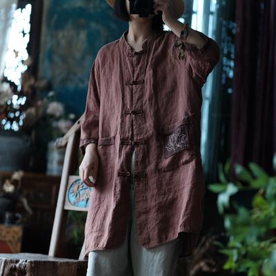 Women Vintage Stand Shirts Tops Embroidery Floral Blouses Spring Button Chinese Style Women Shirts