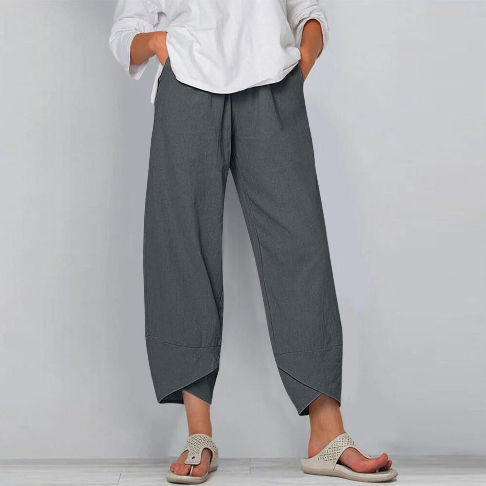 

Loose and Casual Wide-leg Pants with Elastic Waist and Cropped Length Women’s Pants 5XL темно-серого