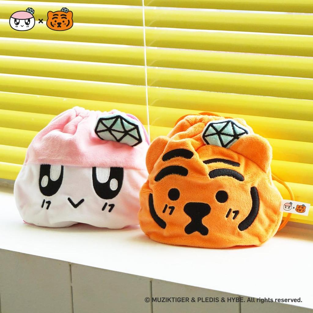 Solomon Shoji [BONGBONGEE x MUZIK TIGER Face Pouch] Cute Character Bonbonee and Muzik Tiger Drawstring Cosmetic Pouch (MUZIK TIGER)