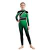 Kids Gymnastics Costume Color Block Bodysuit Mock Neck Long Sleeve Shiny Rhinestones Back