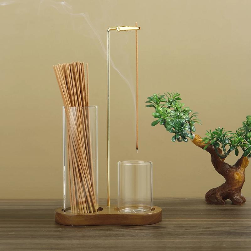 2 In 1 Incense Holder For Sticks Anti-Ash Flying Incense Burne With Removable Glass Ash Catcher And Incense Sticks Organizer