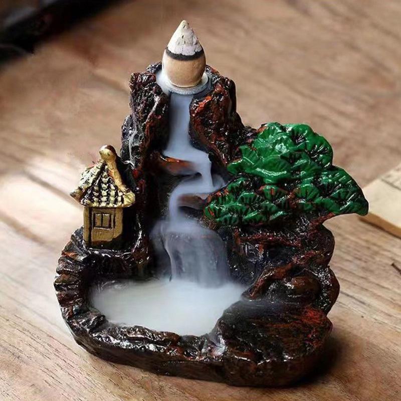 Incense Burner Resin Backflow Incense Burner Waterfall Incense Burner Innovative Tower Incense Sandalwood Aromatherapy Furnace