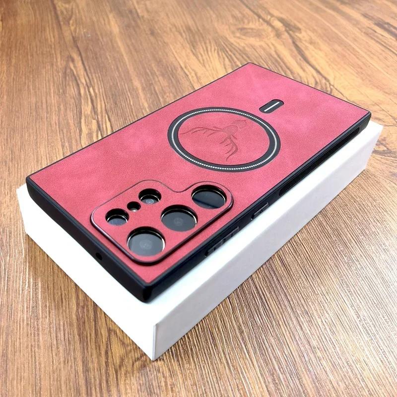 Luxury Retro Deer Embossing Leather For Magsafe Case For Samsung Galaxy S25 S24 S23 S22 S21 Ultra Plus FE Note20 S25Plus S24FE