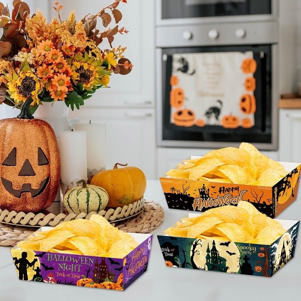 12pcs Pumpkin Halloween Party Tray Rectangular Snack Paper Boxes Cookie Tray  Halloween Party