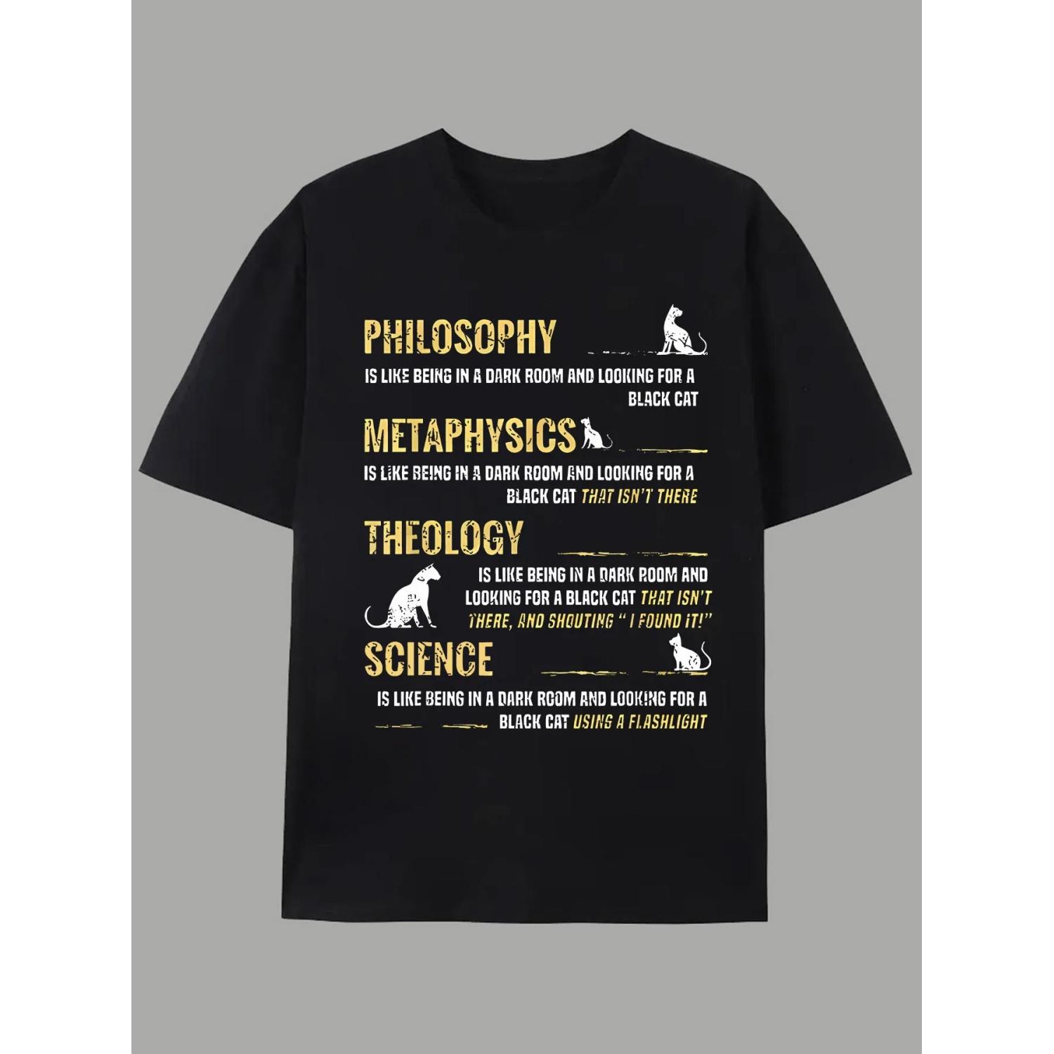 

Men s Casual Summer T-shirt with Fun Printed Patterns of Philosophy, Metaphysics, Theology, and Scientific Analogies S чёрный