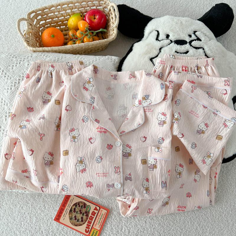 Cloud Cotton Pajamas Women'S Summer Cloud Cotton Short Sleeves Sweet Loungewear Three-Piece Set