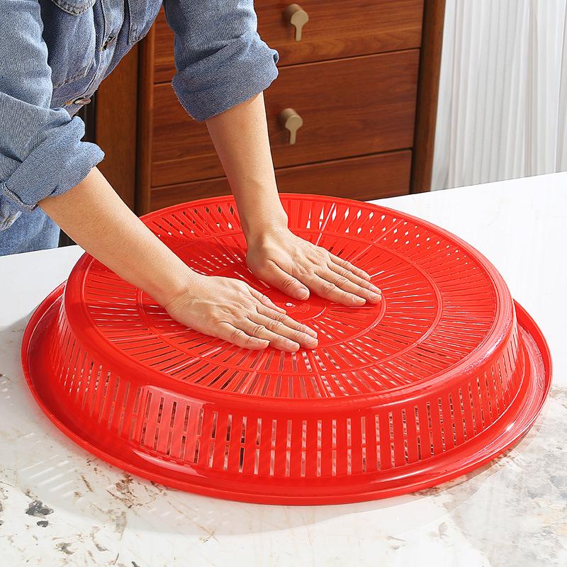 Festive Red Round Plastic Drying Sieve for Household Use