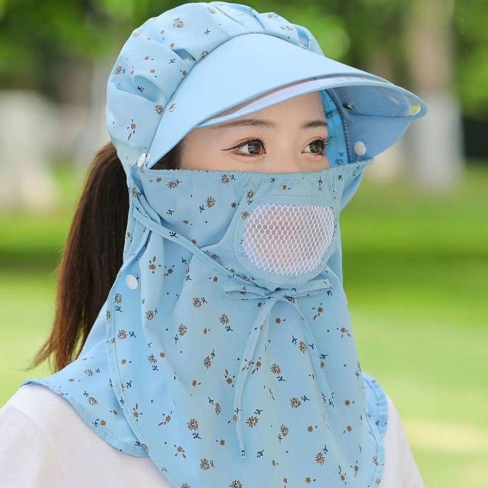UV Protection Women Fisherman Hat Floral Print Picking Tea Hat Fashion Face Covering Sunhat Hiking