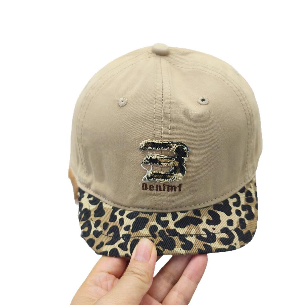 New leopard print splicing color letter embroidery soft top short hat small head circumference fashion personality trend versatile cap