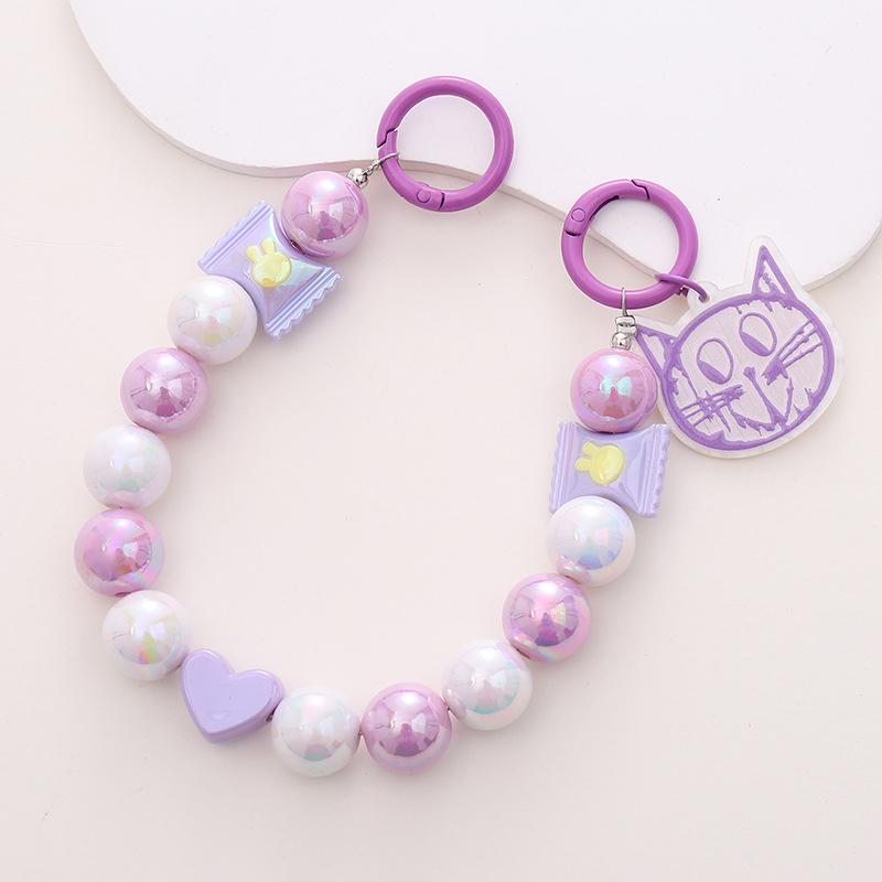 

Цепочка для мобильного телефона с бисером в виде русалки, шнурок для телефона, брелок с подвеской в виде кролика, чашка для воды, браслет, наушники, камера, декор фиолетовый